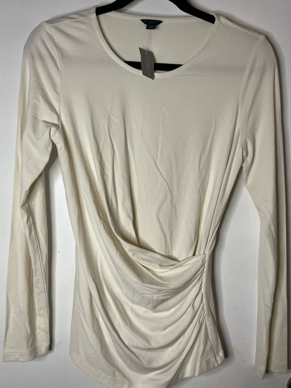 Ann Taylor Ivory Draped Side-Twist Long Sleeve Top